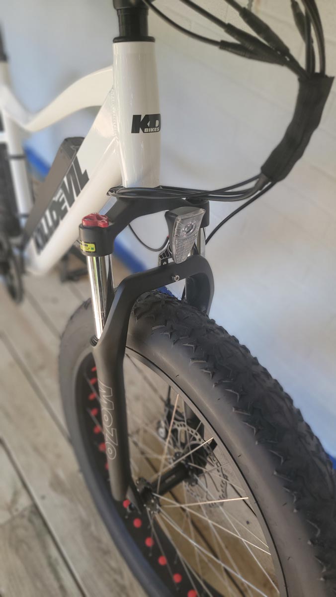 White Kill Devil E Bike Hybrid Cruiser Light and Tire